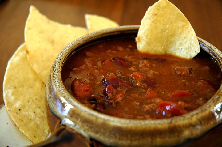 Just a nice bowl of chili with some crisp charra chips.  