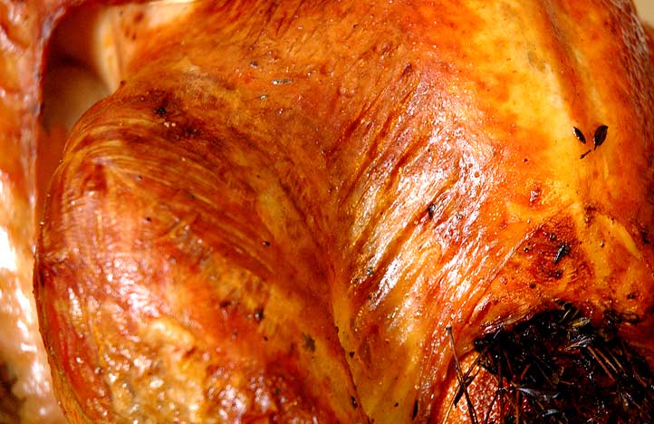 Brined and roasted.  The brown and crispy skin might be the best part!